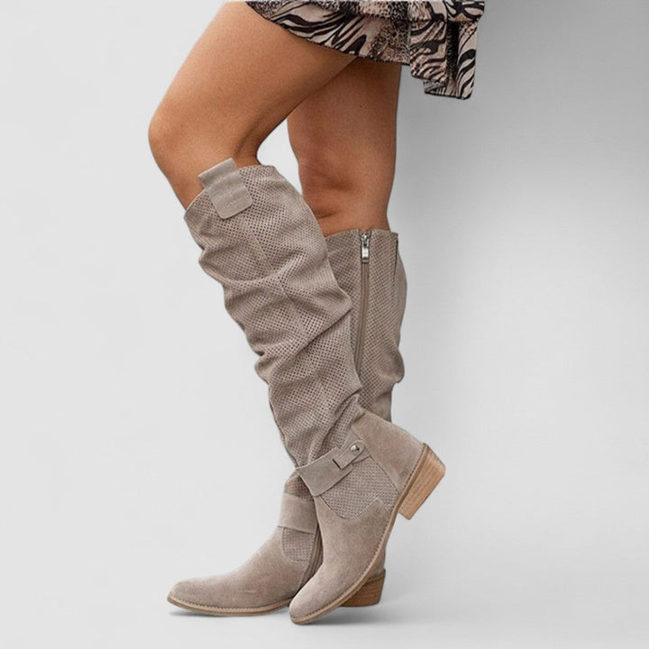 Sylvariana - Suede Knee-High Boots With Zipper