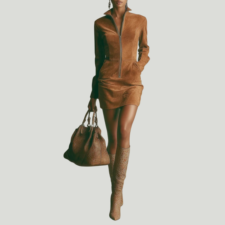 Narion - Suede Zip-Up Dress