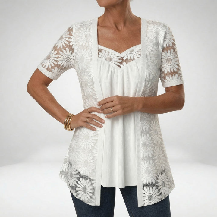 Linnia - Lace Blouse With Floral Embroidery