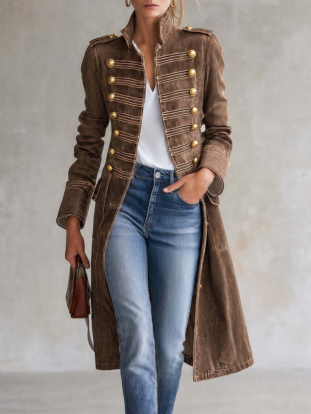 Soleeaessa - Long Sleeve Coat With Stand Collar