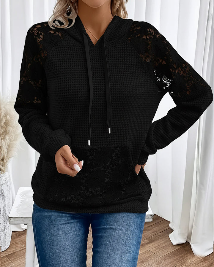Laessa - Floral Laced Hoodie With Front Pocket