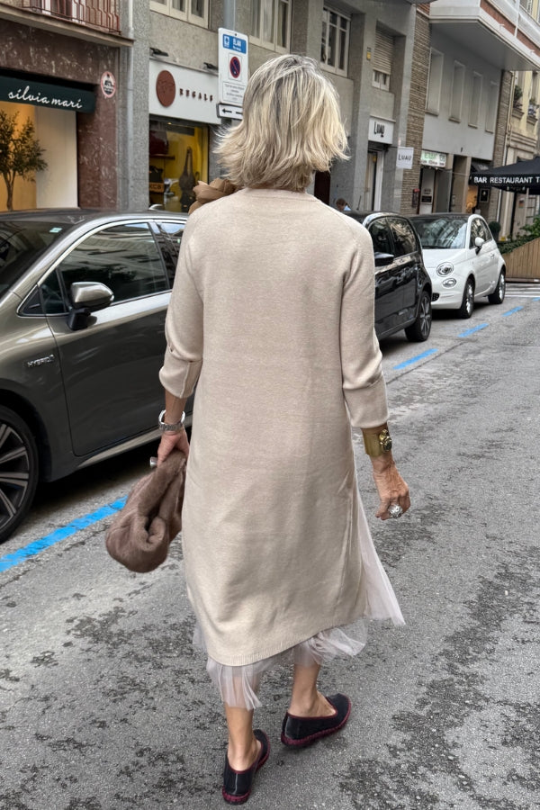 Oona - Tulle Dress With Drape And Long Knit Sweater
