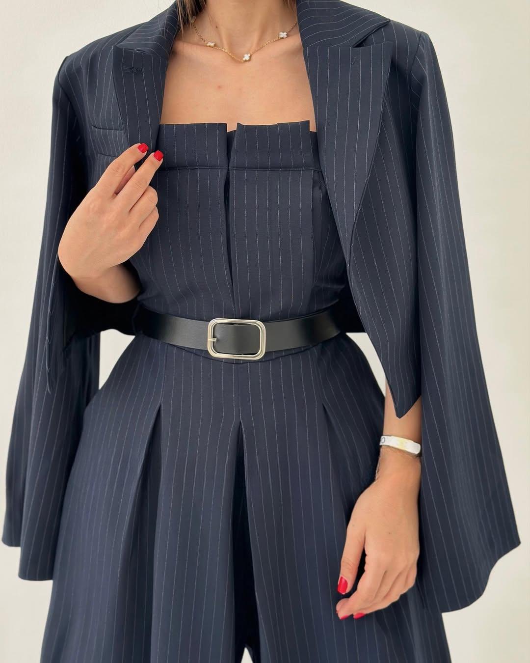 Lauralie - Strapless Jumpsuit Jacket Style Commuting Set