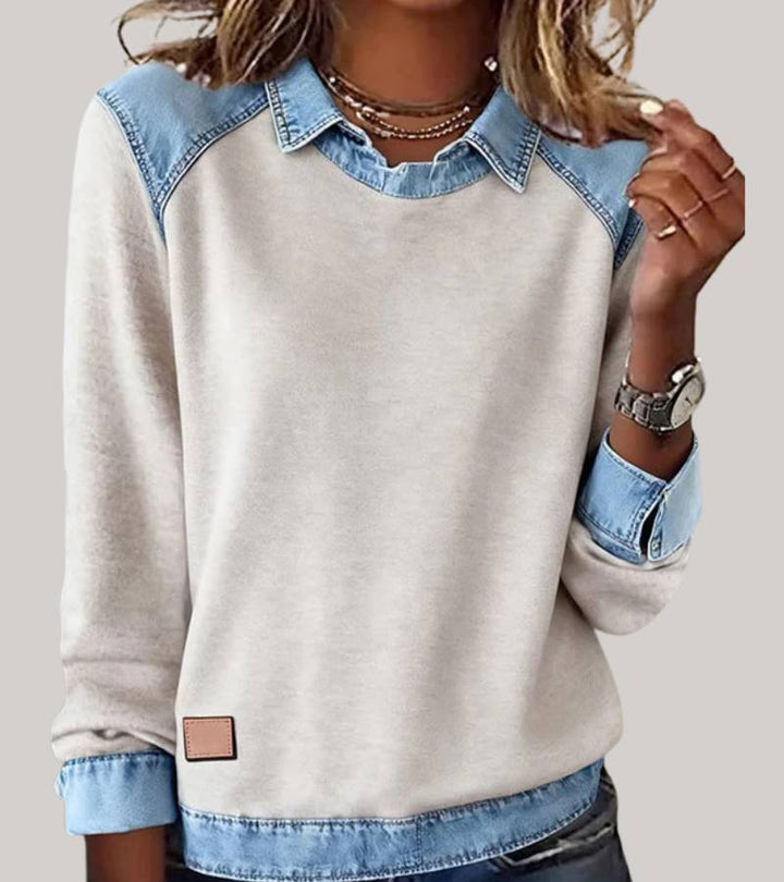 Ravit - Denim Knitted Top With Long Sleeve