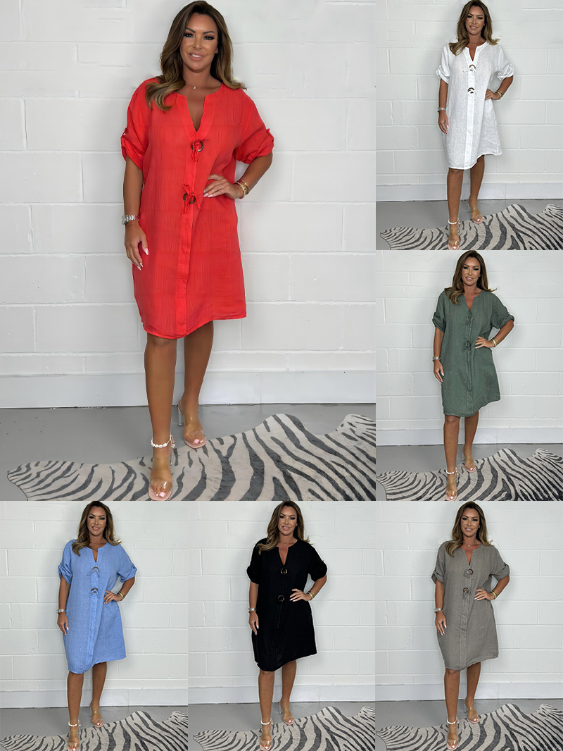 Noeilla - Casual Loose Button-Up Cotton Dress
