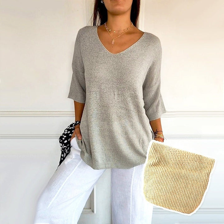 Anjela - Casual knitted Shirt With V-Neck