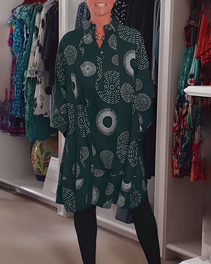 Demelza - Long Sleeve Geometric Print Dress