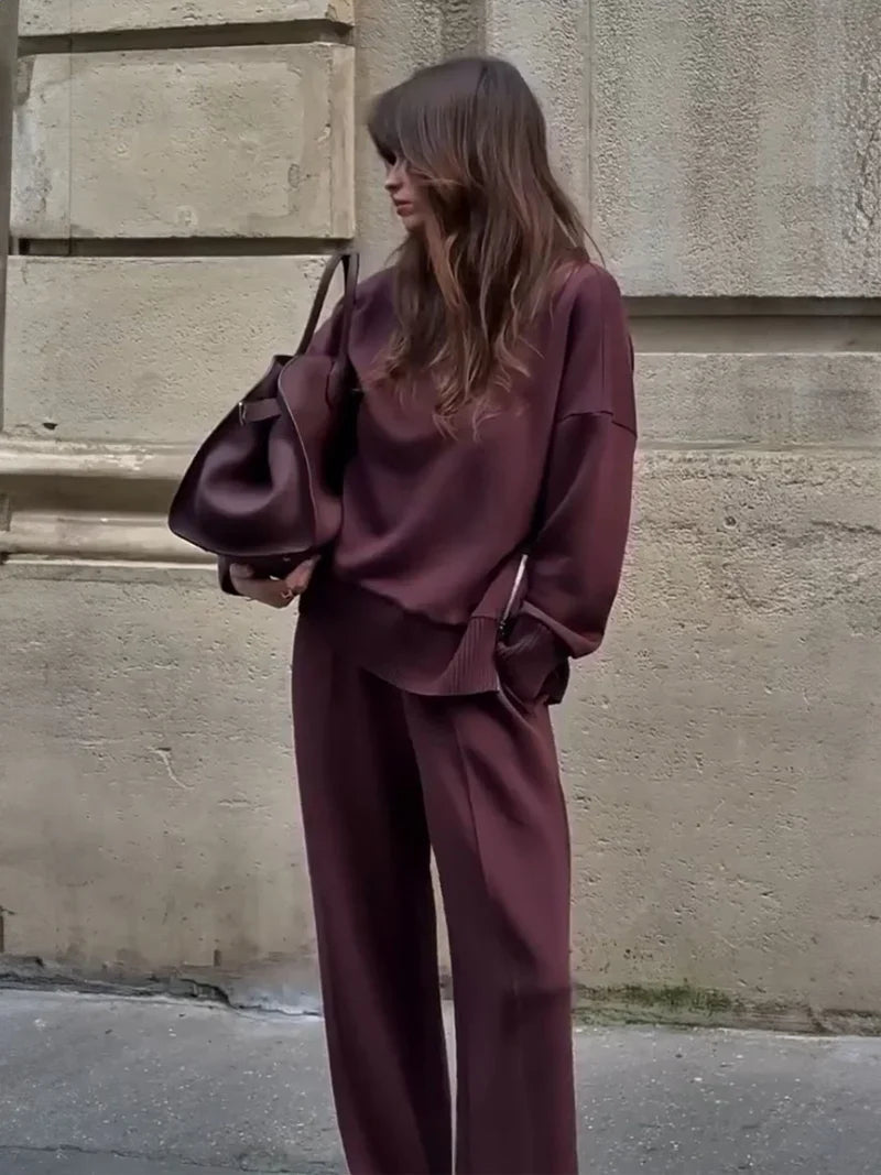 Nogaelle - Elegant Loose Fit Sweatshirt Set