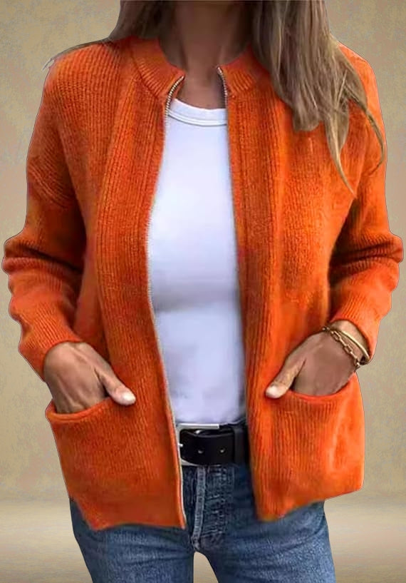 Marsha - Autumn Cardigan With Zipper
