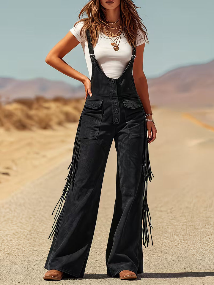Ketiya - Wide Leg Cargo Pants With Fringe Trim