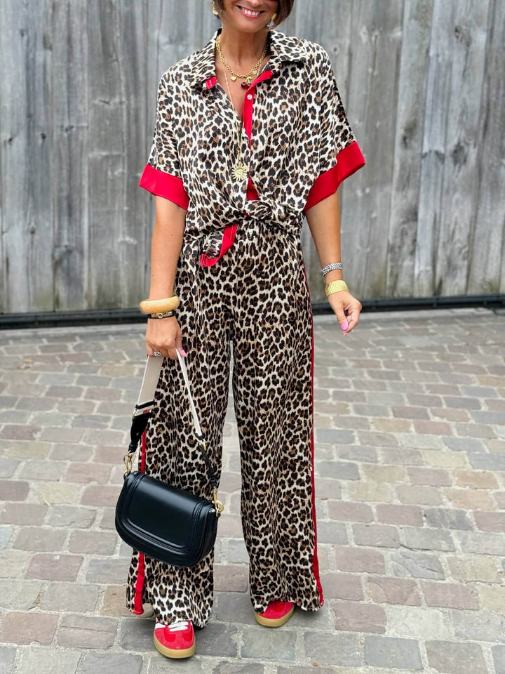 Felinette - Button Down Leopard Print 2 Piece Set