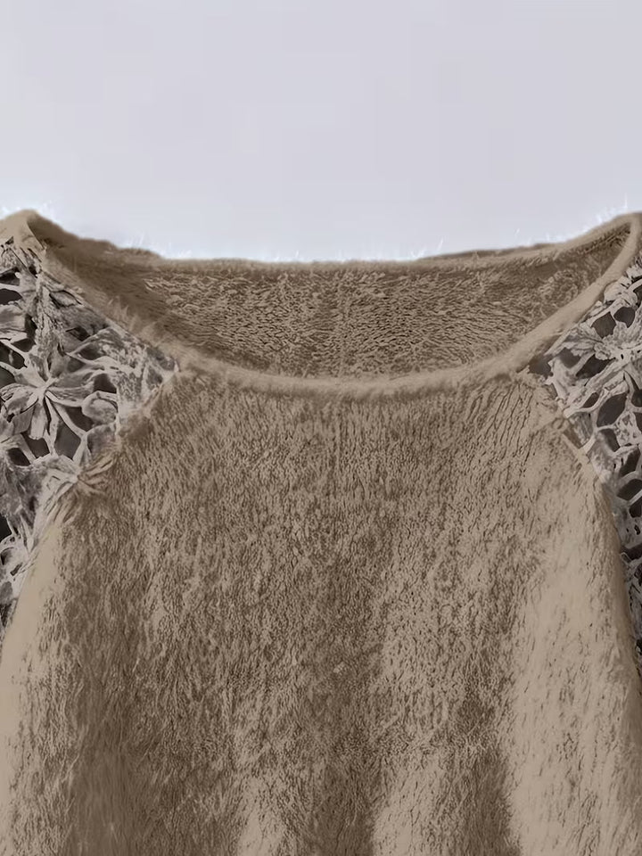 Dobrina - Hollow-Out Lace Off-Shoulder Sweater