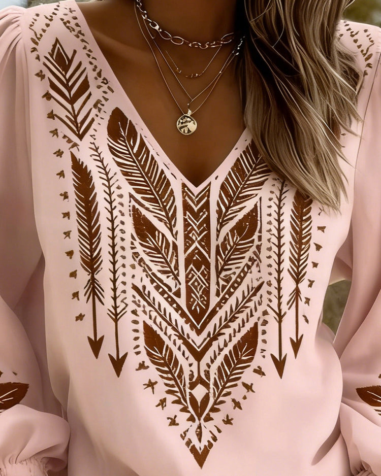 Grazina - Loose Fit Puff Blouse With V-Neck