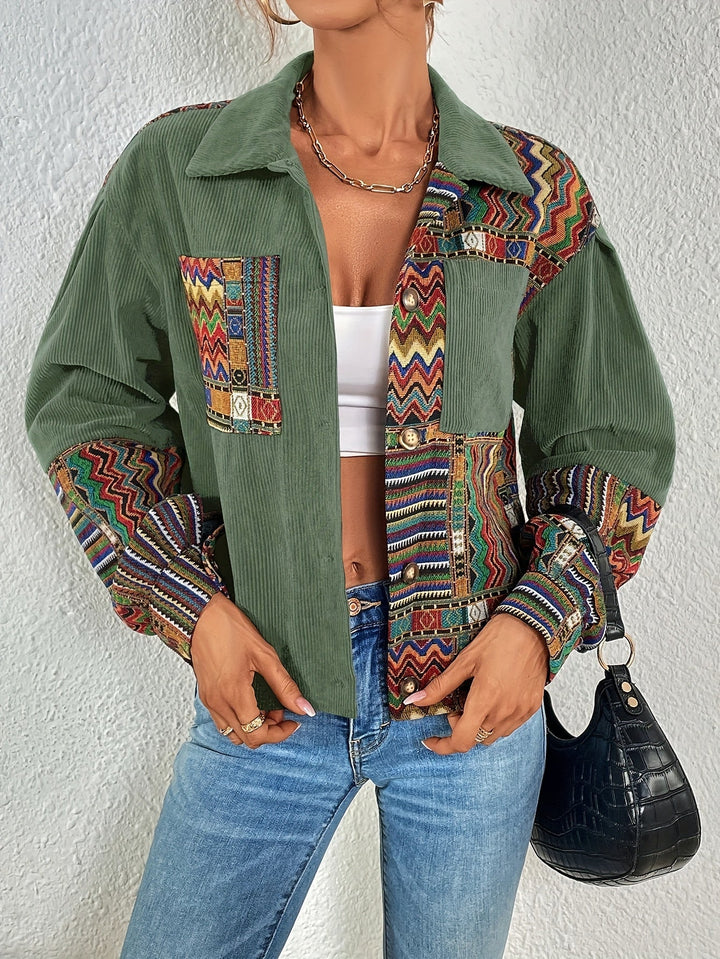 Esmeeira - Boho Patchwork Corduroy Button-Up Jacket