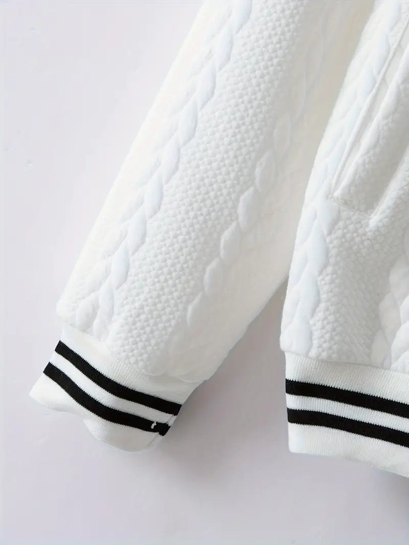 Felips - Stripe Decor Jacquard Baseball Jacket