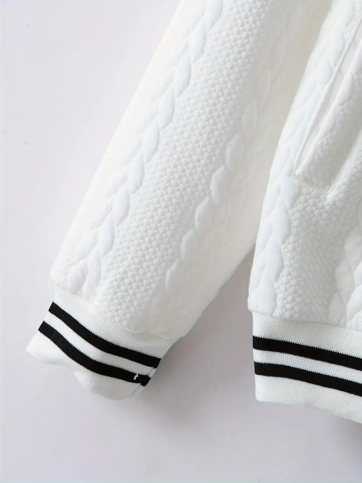 Felips - Stripe Decor Jacquard Baseball Jacket