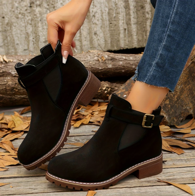 Rosaetta - Suede Ankle Boots with Buckle Strap