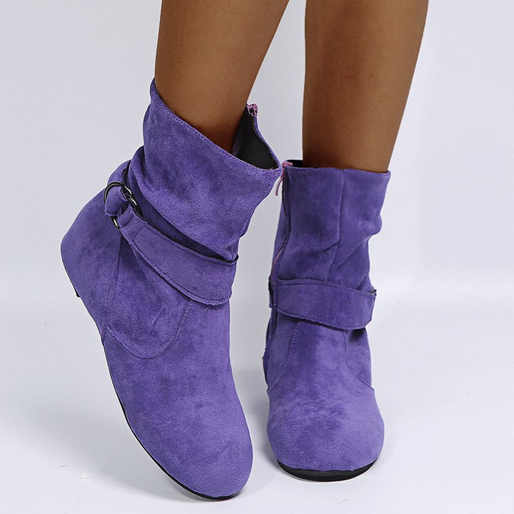Elisira - Ankle Boots With Buckle Strap and Side Zipper