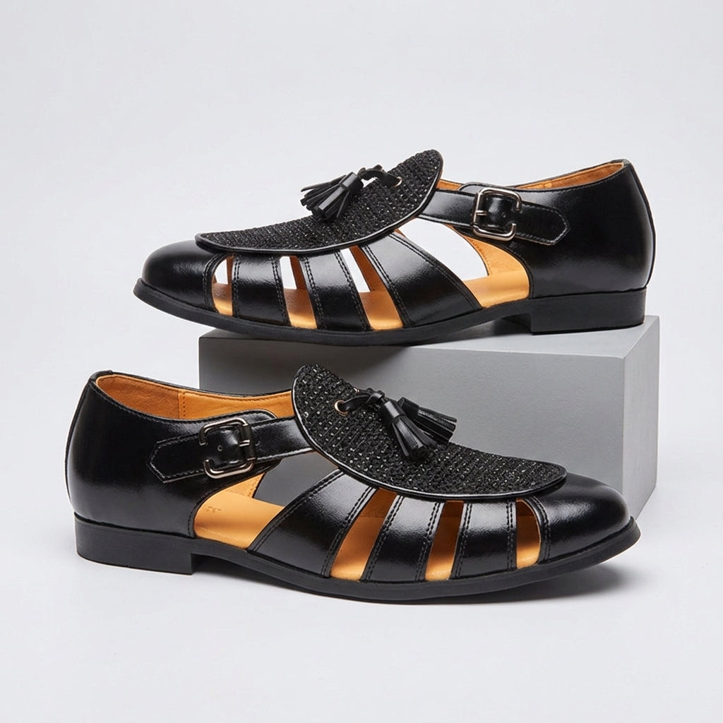 Andarson - Leather Tassel Sandals With Closed Toe