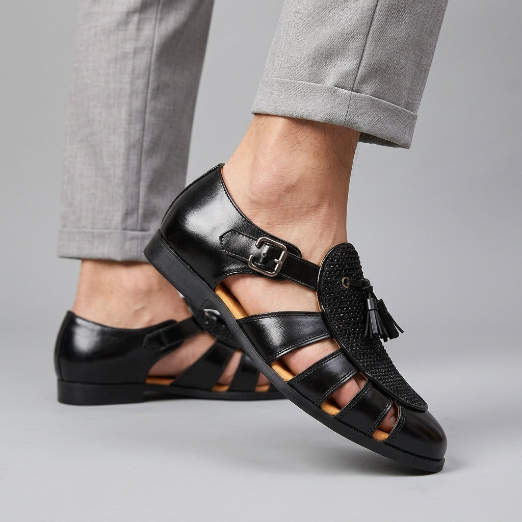 Andarson - Leather Tassel Sandals With Closed Toe