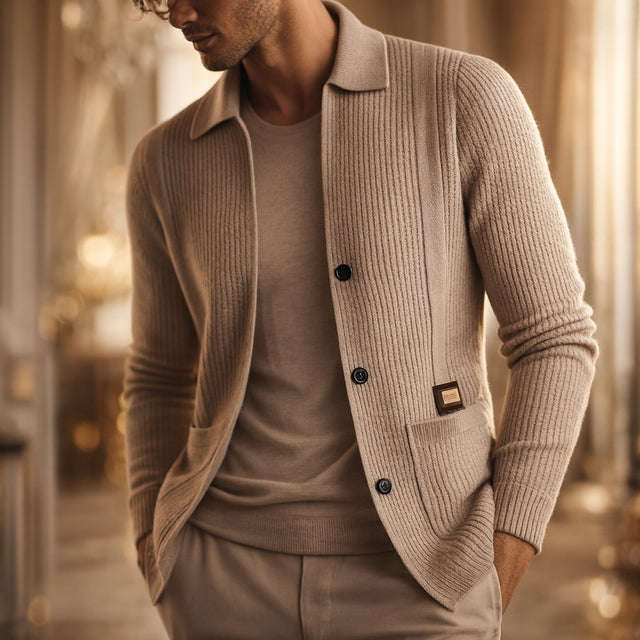 Nawed - Slim Fit Lapel Knit Cardigan
