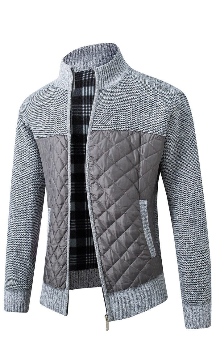 Spectorwave - Quilted Panel Full-Zip Knit Cardigan