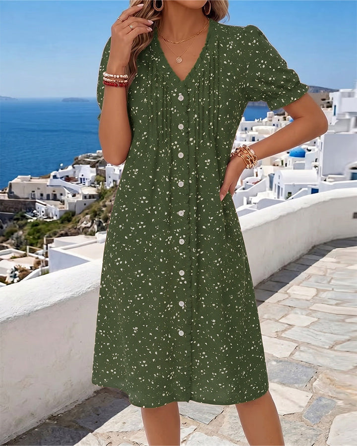 Dayma - Floral V-Neck Button Front Dress