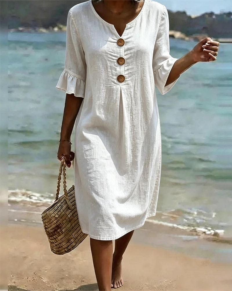 Fammke - Leaf Dress With Denim Sleeves