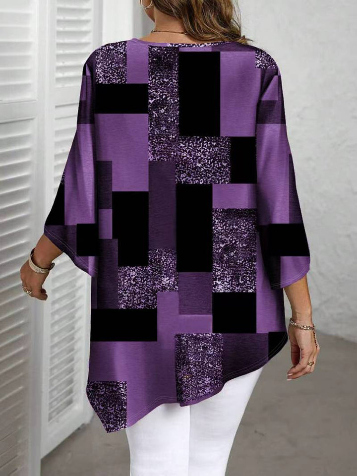Nurit - Checkered Oversized Printed Blouse With Short Sleeve