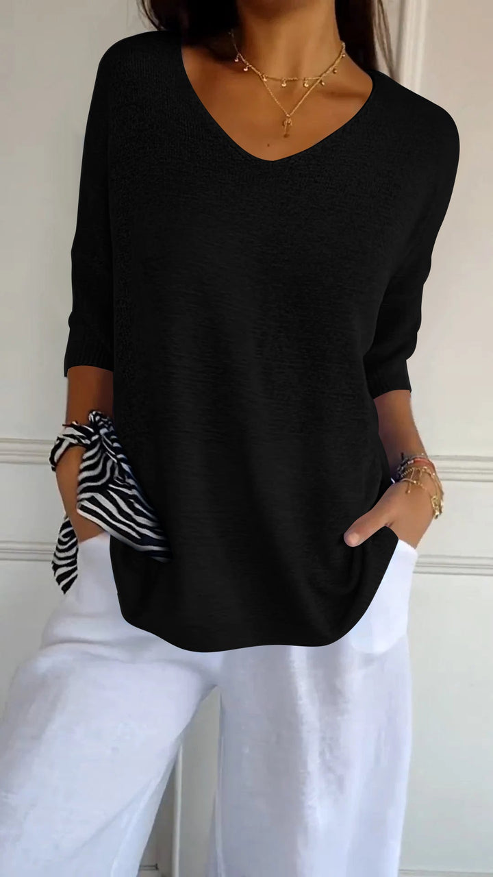 Rosal - Solid Color Knitted Top With a V-neck