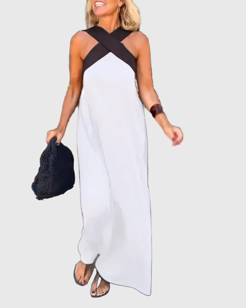 Frederikke - Elegant Maxi Dress With Crossover Neck