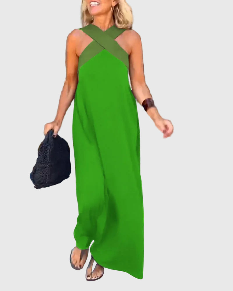 Frederikke - Elegant Maxi Dress With Crossover Neck