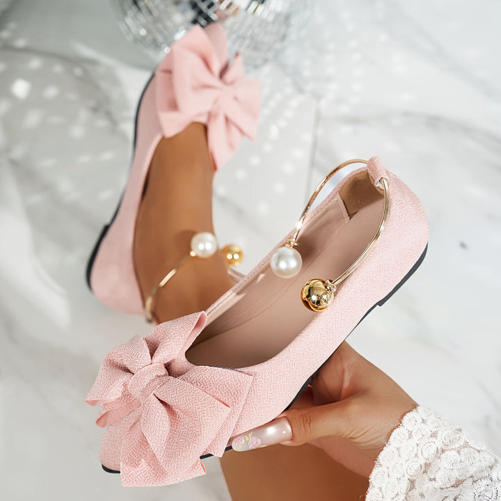 Jonita - Pointed Bow Flats With Pearl Back Strap