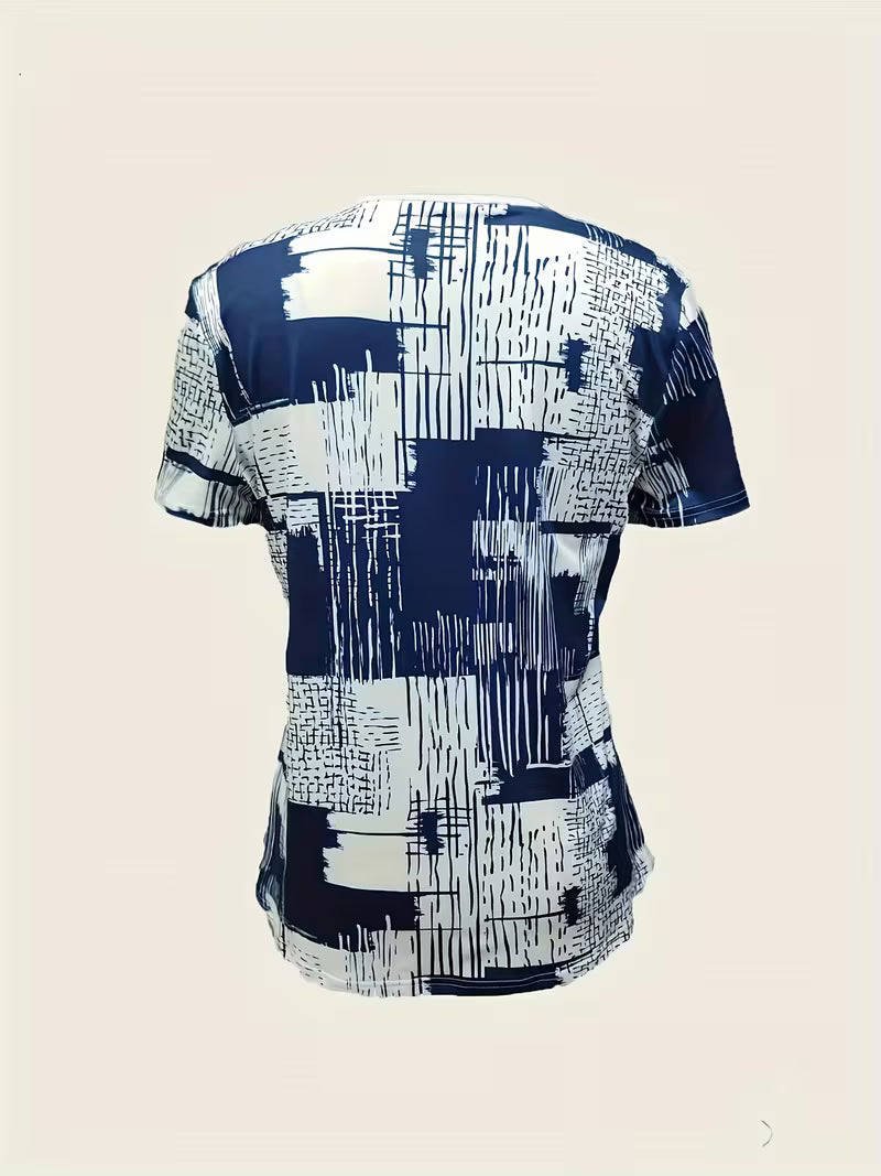 Rosettan - Elegant V-Neck Short Sleeve T-Shirt