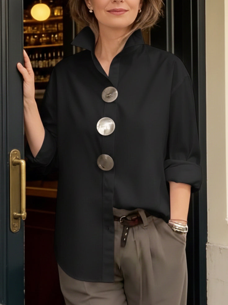 Shalani - Elegant Linen And Cotton Blouse With Metal Button