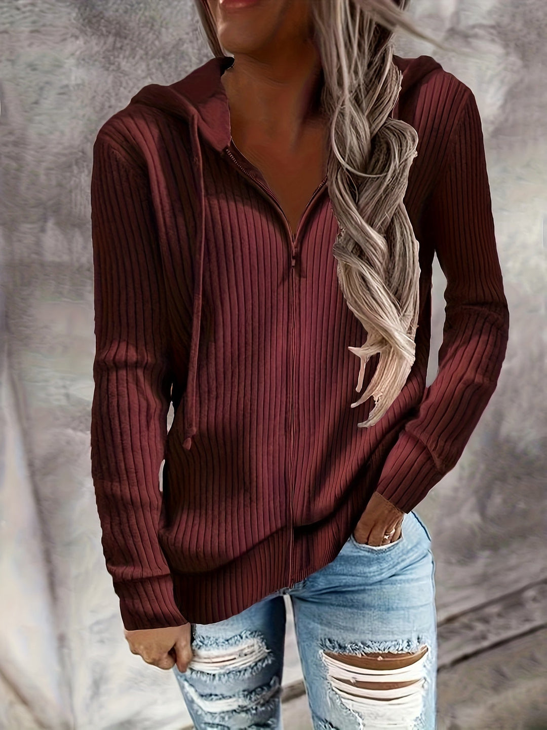 Moira - Long Sleeve Zip Up Drawstring Hoodies