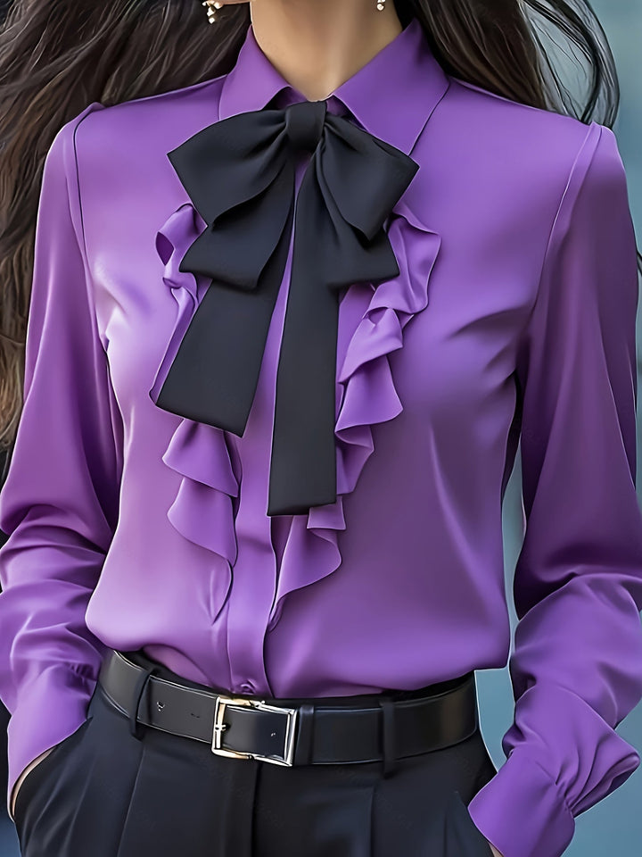 Dwyna - Long Sleeve Button Up Blouse With Ruffled Bow