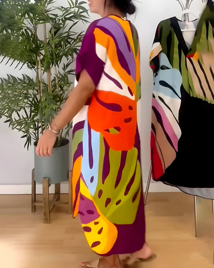 Madeline - Colorful Casual Dress With V-Neck