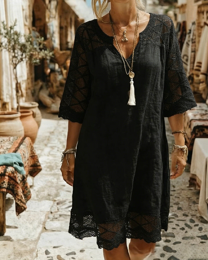 Kilina - V-neck Lace Patchwork Dress