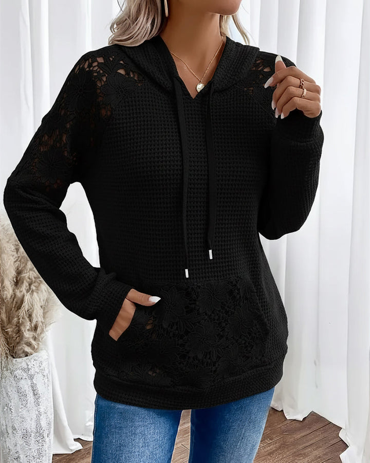 Laessa - Floral Laced Hoodie With Front Pocket