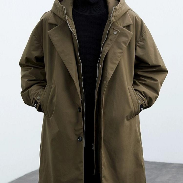 Jasmisa - Hooded Trench Coat With Lapel Collar
