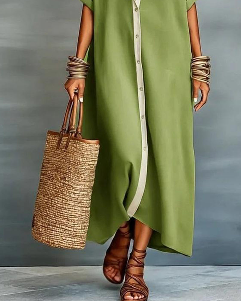 Nerena - Elegant Draped Notched Collar Shirt Dress