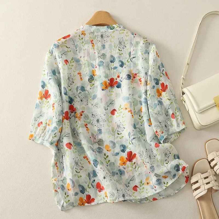 Rusina - Elegant Linen Blouse With Button Front