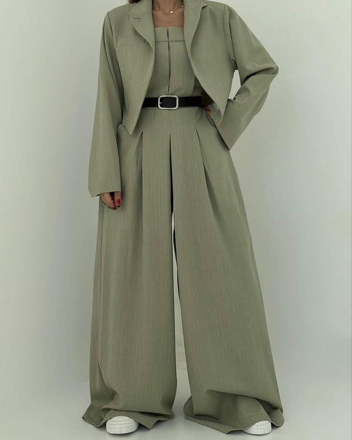 Lauralie - Strapless Jumpsuit Jacket Style Commuting Set