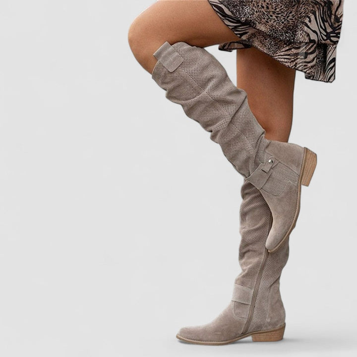 Sylvariana - Suede Knee-High Boots With Zipper