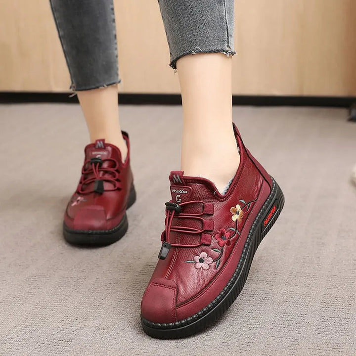 Kalisisa - Fur Lined Floral Embroidered Ankle Boots