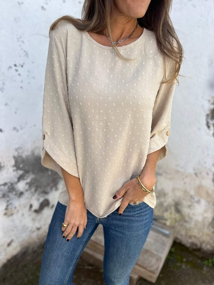 Lyutsiya - Round Neck Embroidered Large Cuffs Casual Shirt