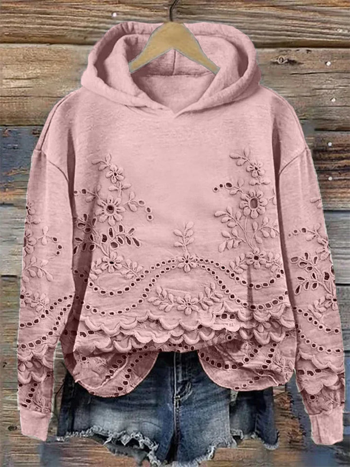 Leenja - Casual Textured Floral Hoodie