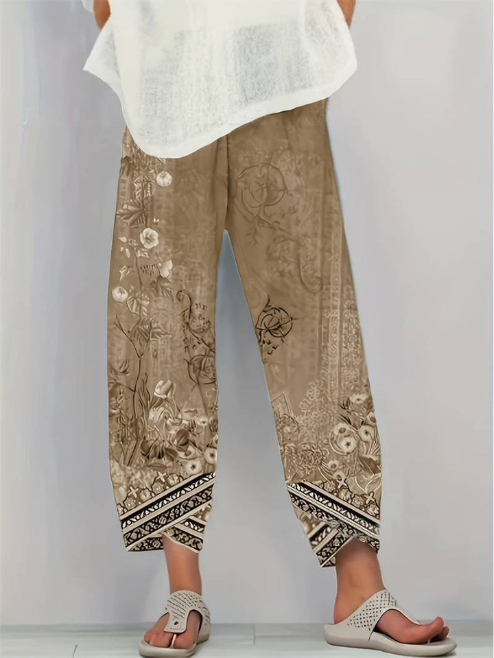 Thimasha - Vintage Floral Capri Pant With Elastic Waist