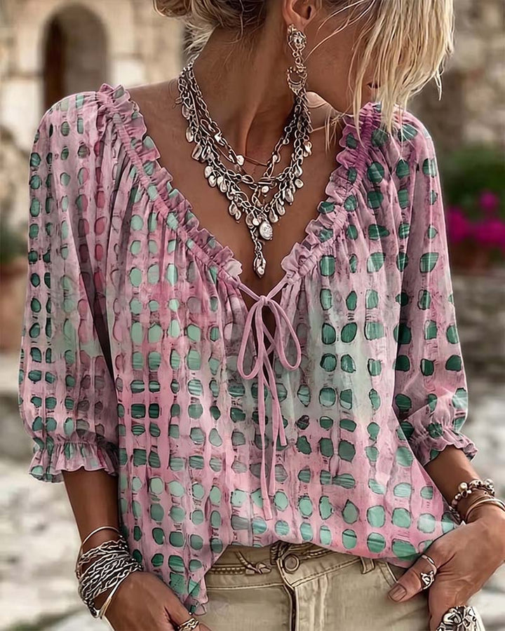Kesney - Polka Dot Blouse With Laces